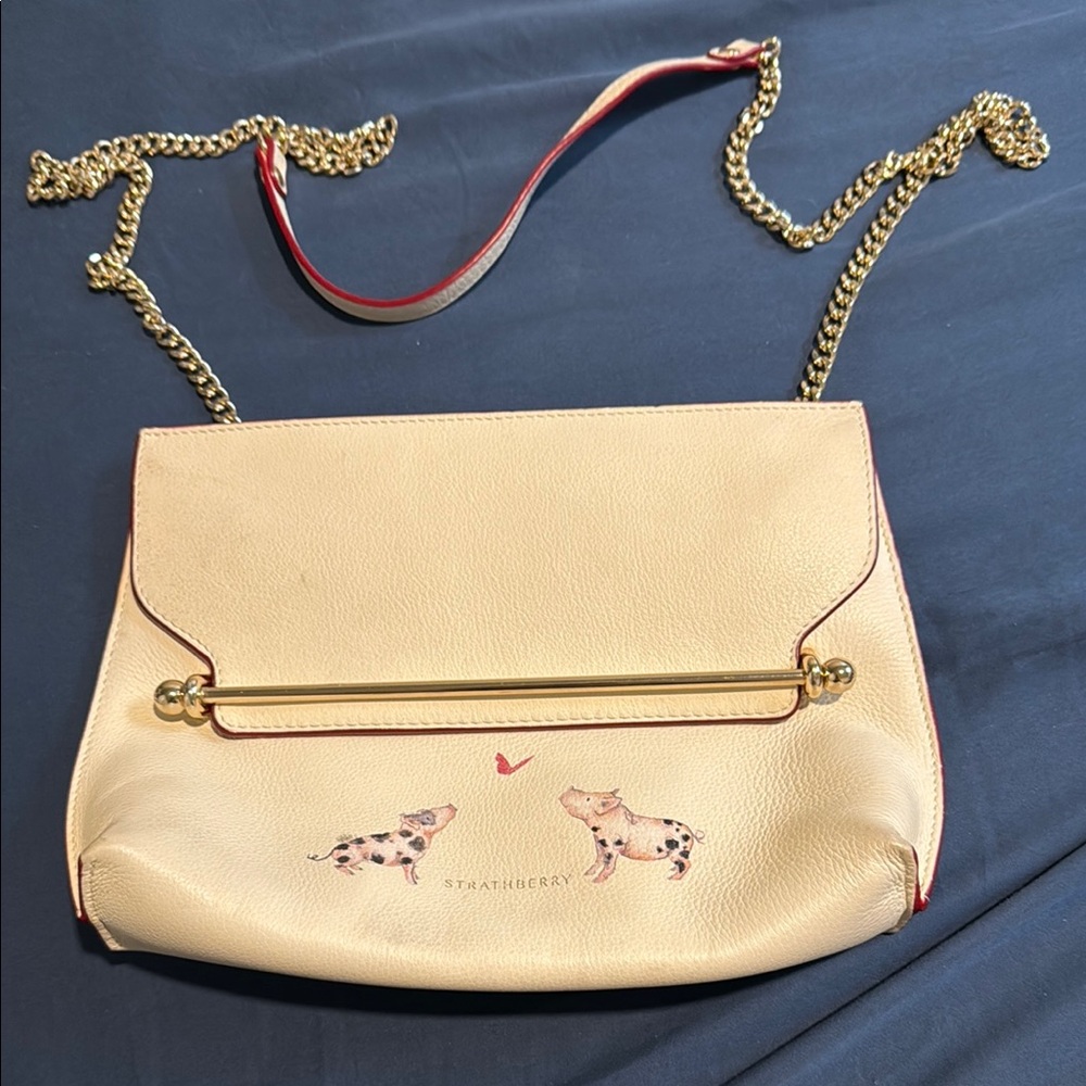 Strathberry Cream Leather Shoulder Bag